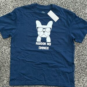 Custom Designed Blue Graphic T-Shirt with French Bulldog Design- New With Tags